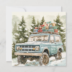  SUV met geschenken op Top Ornament Feestdagenkaart