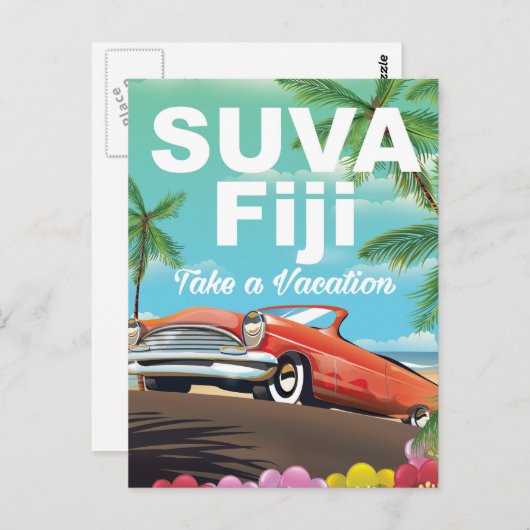 Suva,  poster van de vakantie in Fiji Briefkaart (Voorkant / Achterkant)