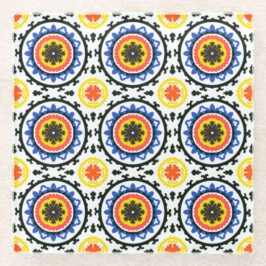 Suzani Pattern Glazen Onderzetter (Voorkant)