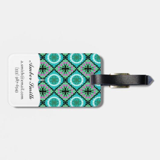 Suzani Pattern met Uzbek and Kazakse Motifs Bagagelabel (Achterkant horizontaal)