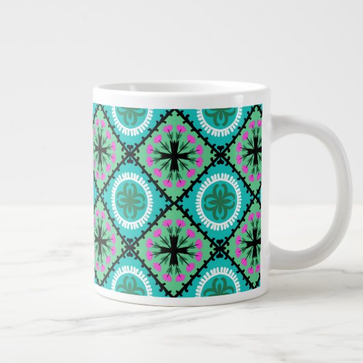 Suzani Pattern met Uzbek and Kazakse Motifs Grote Koffiekop (Rechts)