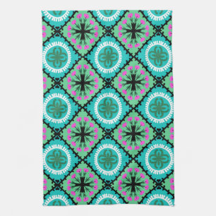 Suzani Pattern met Uzbek and Kazakse Motifs Theedoek