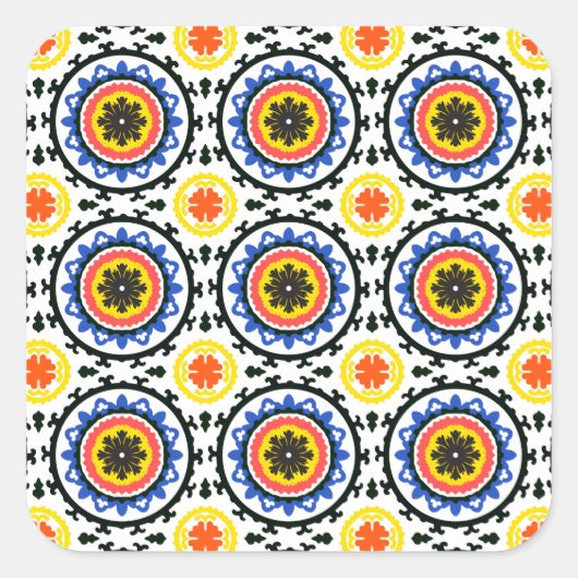Suzani Pattern Vierkante Sticker (Voorkant)