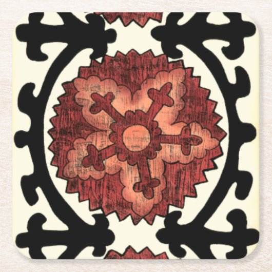 Suzani Style Decorative Floral Pattern Kartonnen Onderzetters (Voorkant)