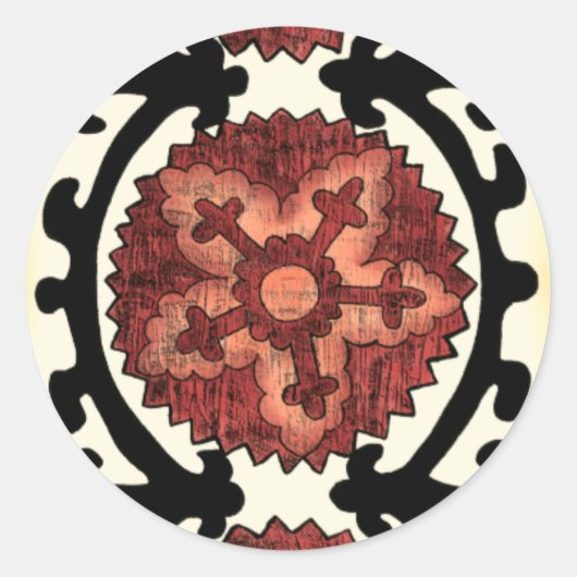 Suzani Style Decorative Floral Pattern Ronde Sticker (Voorkant)