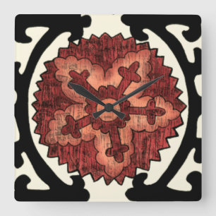 Suzani Style Decorative Floral Pattern Vierkante Klok