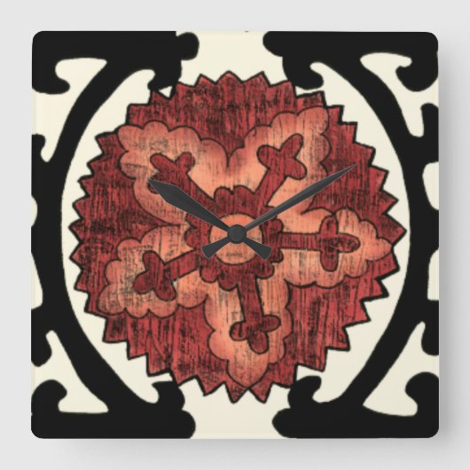 Suzani Style Decorative Floral Pattern Vierkante Klok (Voorkant)