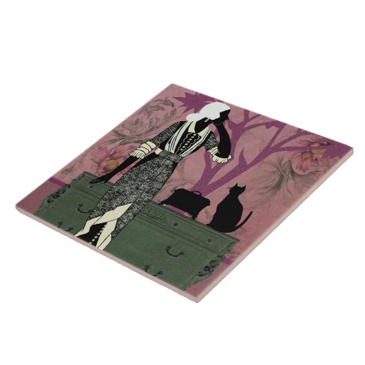 Suzanne & Cat,  Mode in Lila en groen Tegeltje (Zijkant)