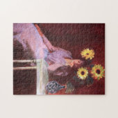 Suzanne Hoplanné met zonnebloemen Monet Fine Art Legpuzzel (Horizontaal)