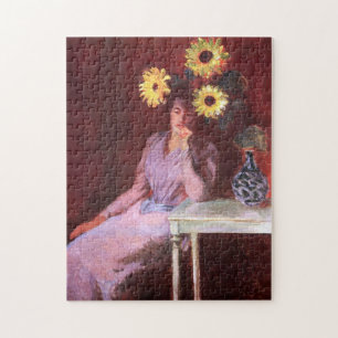 Suzanne Hoplanné met zonnebloemen Monet Fine Art Legpuzzel