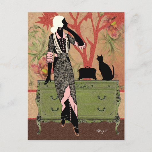 Suzanne in Sinaasappel en Groen - Briefkaarten (Voorkant)