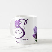 Suzanne naam paarse bloemen monogram Koffiemok (Voorkant links)