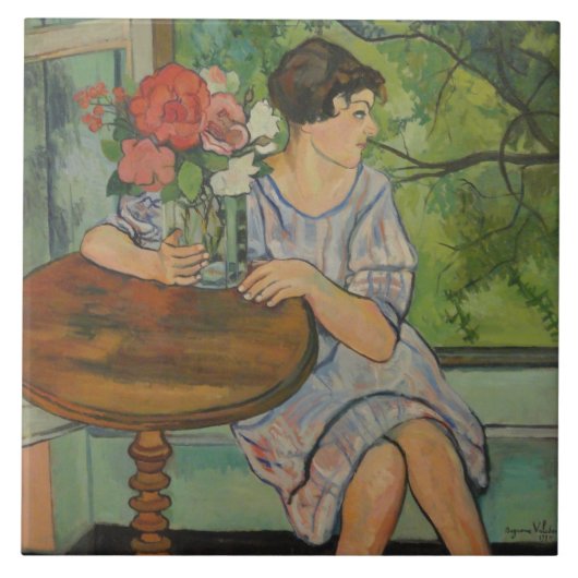 Suzanne Valadon Young Girl voor een raam Tegeltje (Voorkant)