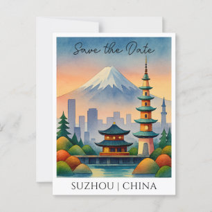 Suzhou China Aquarel Save the Date Ansichtkaart Briefkaart