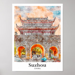 Suzhou China Travel Waterverf Sketch Hand getekend Poster