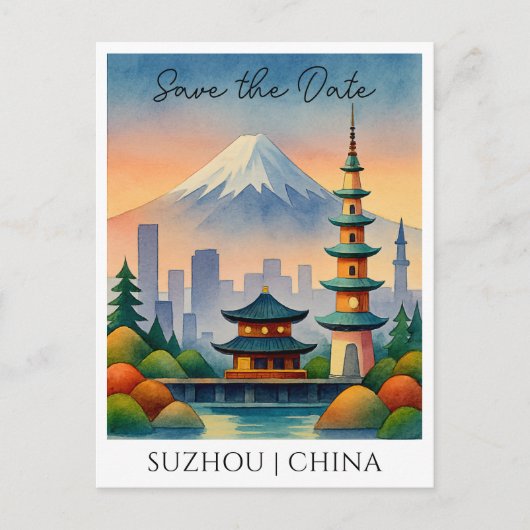 Suzhou China Waterverf Save the Date Briefkaart (Voorkant)