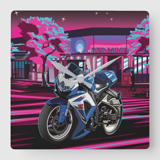 Suzuki GSX-R in Red Moon City Vierkante Klok (Voorkant)