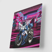 Suzuki GSX-R in Red Moon City Vierkante Klok (Hoek)