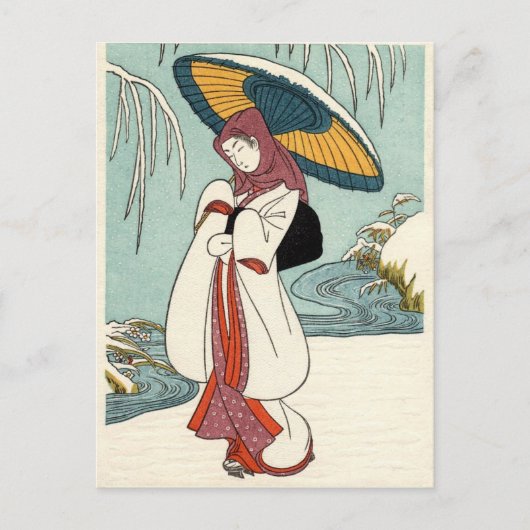 Suzuki Harunobu - Wintersneeuwbloemen Briefkaart (Voorkant)