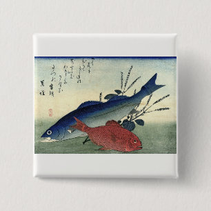 Suzuki & Kimmedai - Hiroshige's Japanse vis Vierkante Button 5,1 Cm