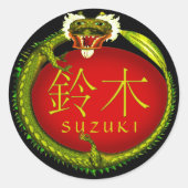 Suzuki Monogram Draak Ronde Sticker (Voorkant)