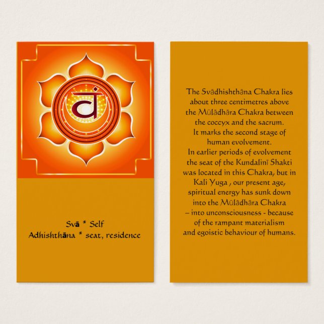 Svadisthana of Sacraal Chakra Kaart (Voorkant /achterkant)