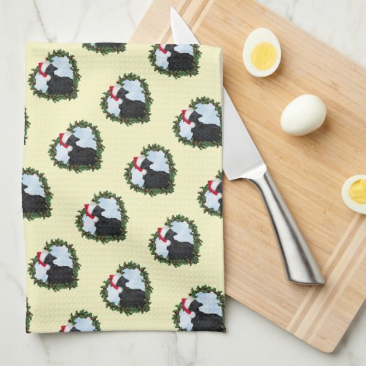 Svart Hona Zwart Kip Krans Kerstmis Theedoek (Quarter Fold)