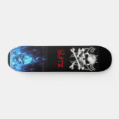 svart, schedel botten, BlueFireSkullSign, blitz Skateboard (Horizontaal)