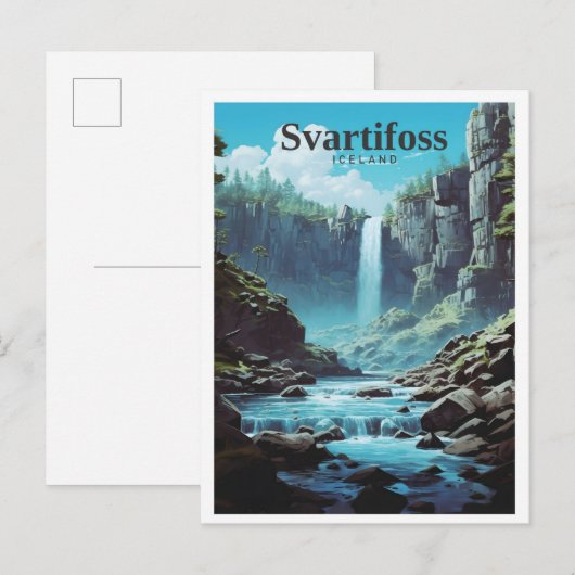 Svartifoss Iceland Art Vintage Travel Briefkaart (Voorkant / Achterkant)