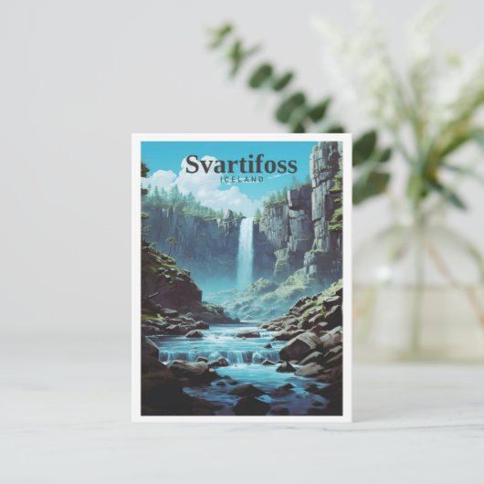 Svartifoss Iceland Art Vintage Travel Briefkaart (Staand voorkant)