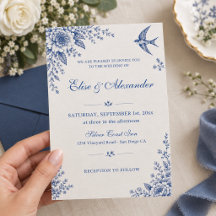 Blue Toile de Jouy Floral Swallow Vintage Wedding