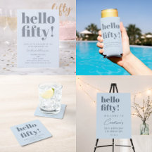 Hello Fifty Soft Blue Modern 50th Birthday Suite