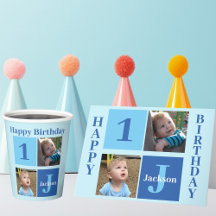 Blue Kids Photo Birthday Party Cards & Gifts
