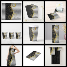 Luxury Silver and Black Swirls and Damask