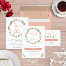 Pink Floral Wreath Wedding   Save the Date