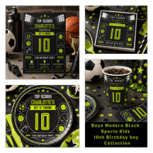 Boys Modern Black Sports Kids 10th Birthday 