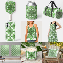 Abstract Floral Pattern In Black & Green On White