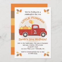 Vintage Red Truck & Pumpkins