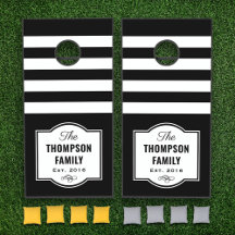 Custom Family Monogram Striped Cornhole Boards