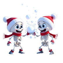 Funny Santa Skeletons Having a Snowball Fight – Cu