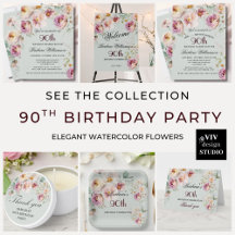 ELEGANT FLORAL WATERCOLOR 90TH BIRTHDAY PARTY