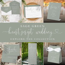 Sage Green Calligraphy Heart Wedding Suite