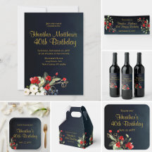 Midnight Blue Gold Red Floral Party Supplies