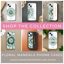 Personalized Teal Floral Mandala Cell Phone Cases