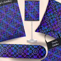 Boho Hippie Dark Blue Violet Black Groovy Pattern