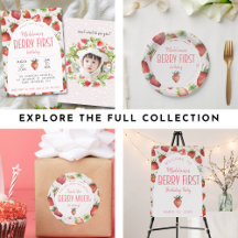 Watercolor Berry First Strawberry 1st Birthday