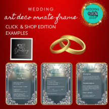 Dusty blue art deco ornate frame wedding suite