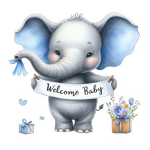 Cute Blue Grey Elephant Boy Baby Shower