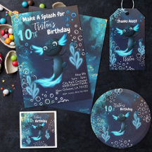 Navy & Neon Glow in the Dark Axolotl Boy Birthday 