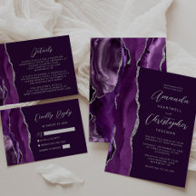 Agate Purple Silver Plum Script Wedding Suite